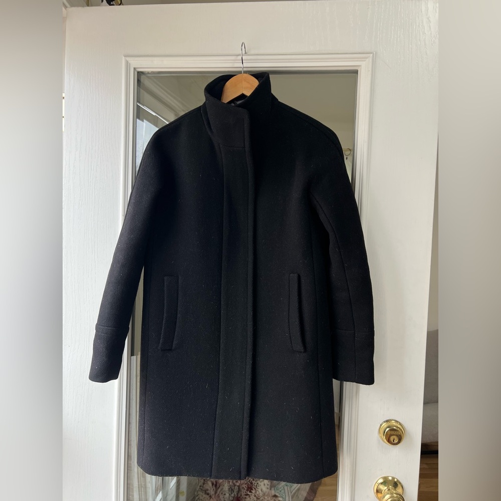 J. Crew Stadium Cloth Black Wool Coat Timeless Style